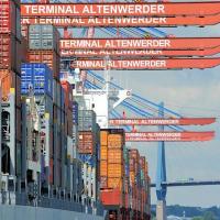 12105_5331 Containerbrücken mit Aufschrift Terminal Altenwerder - Schiffsladung. | HHLA Container Terminal Hamburg Altenwerder ( CTA )